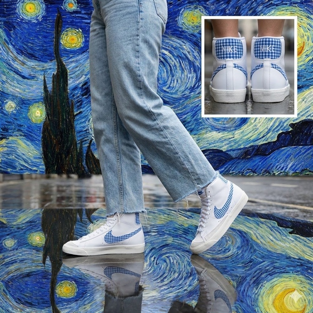 Nike Blazer Mid 77 Gingham White University Blue FD9163-100 Womens 10.5 Mens 9